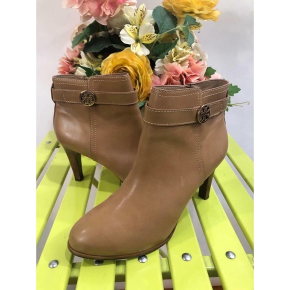 Tory Burch Bristol Bootie Leather Ankle tan Heels Boots 10.5M(1400
